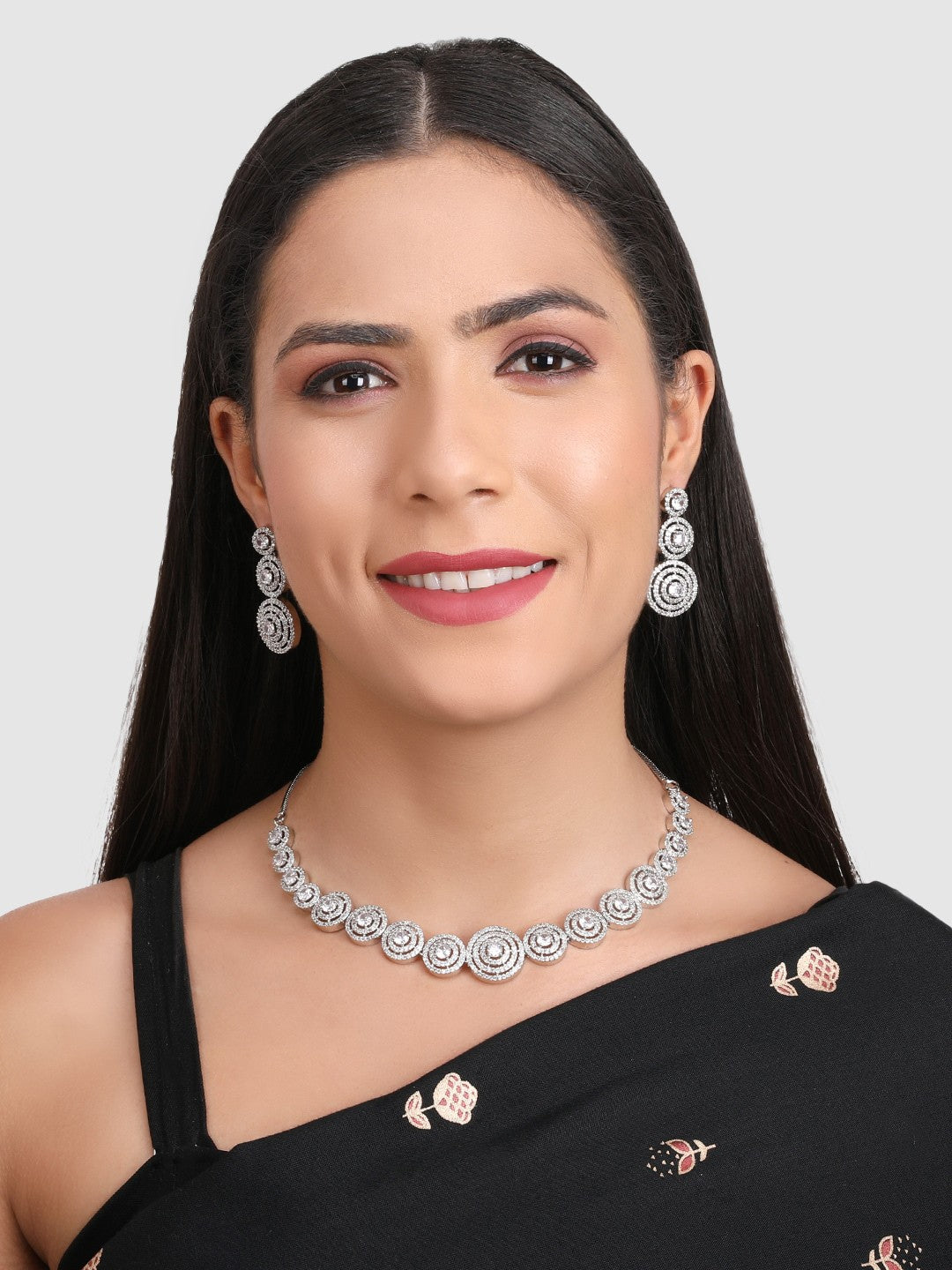 Rhodium Plated American Diamond Trendy Jewellery Set