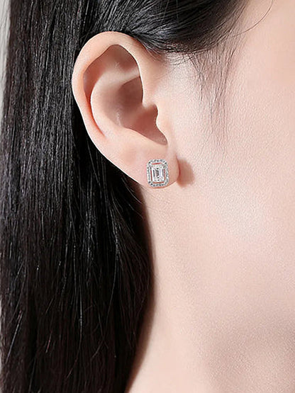 Set Of Three Rhodium Plated Geometric American Diamond Earrings