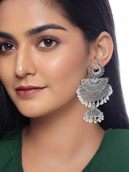 Silver Oxidised Afghani Jhumka Earrings