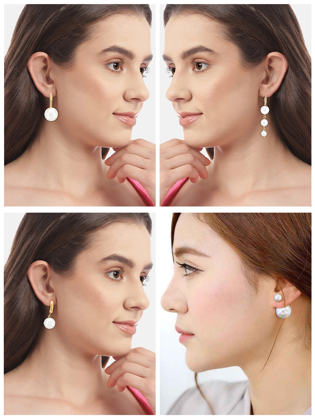 Pack of 4 Artificial Pearl Drop & Stud Earrings Gift For Girls