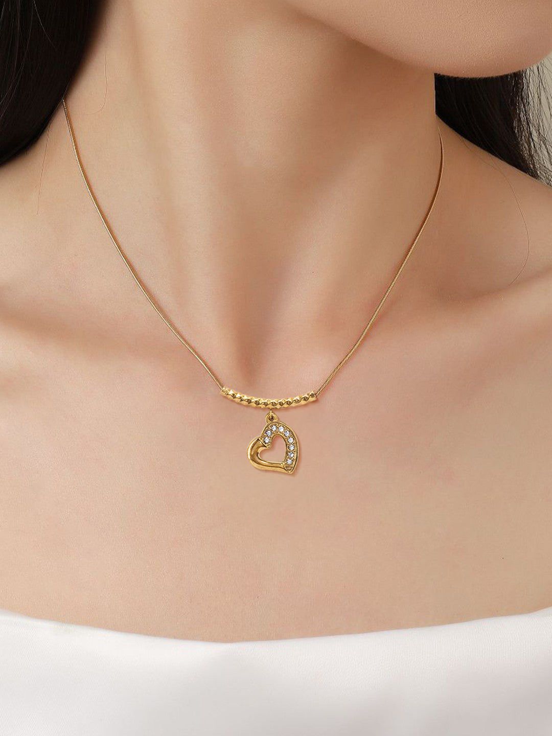 AD Heart Chain Necklace | Trendy Gold-Plated Stainless-Steel Chain Necklace