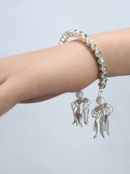 Silver Plated Rhinestone Studded Jewellery Set with Bracelet