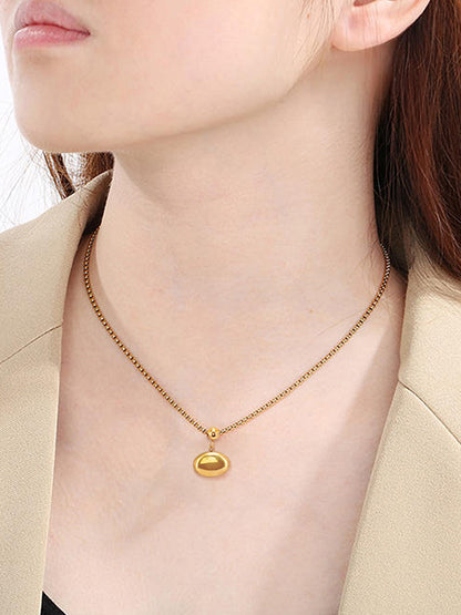 Anti Tarnish Oval Chain Necklace | Trendy Gold Plated Stainless Steel Oval Pendant Style Chain Necklace