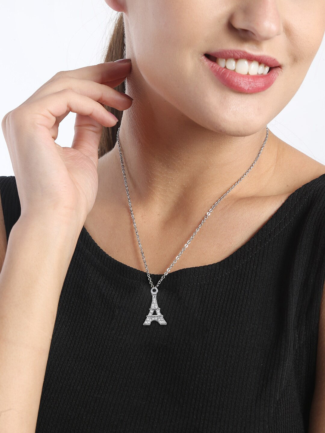 Silver Plated Eiffel Tower Pendant & Studs Set