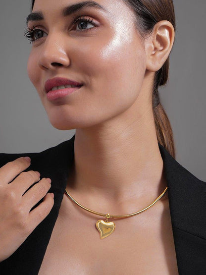 Stainless Steel Heart Hasli Choker Necklace | Trendy Anti Tarnish Gold Plated Choker Necklace