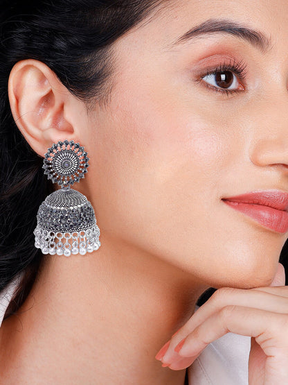 Pack of 4 Silver Plated Artificial Stones Studded Jhumka & Hoop Earrings