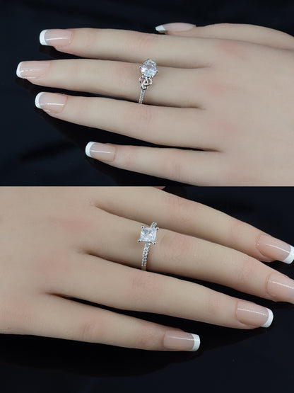 Set Of Two Rhodium Plated Solitaire American Diamond Trendy Adjustable Finger Rings