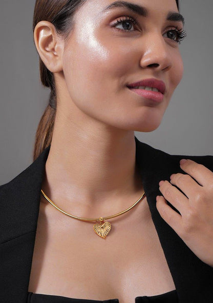 Stainless Steel Heart Hasli Choker Necklace | Trendy Anti Tarnish Gold Plated Choker Necklace