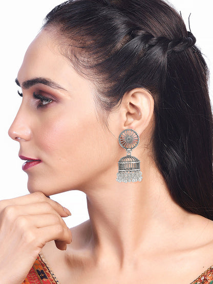 Pack of 3 Silver Oxidised Jhumka & Drop Earrings