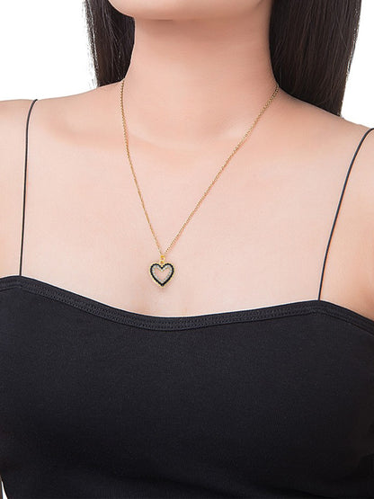 Gold Plated & Black Heart Shaped Pendant & Studs Set