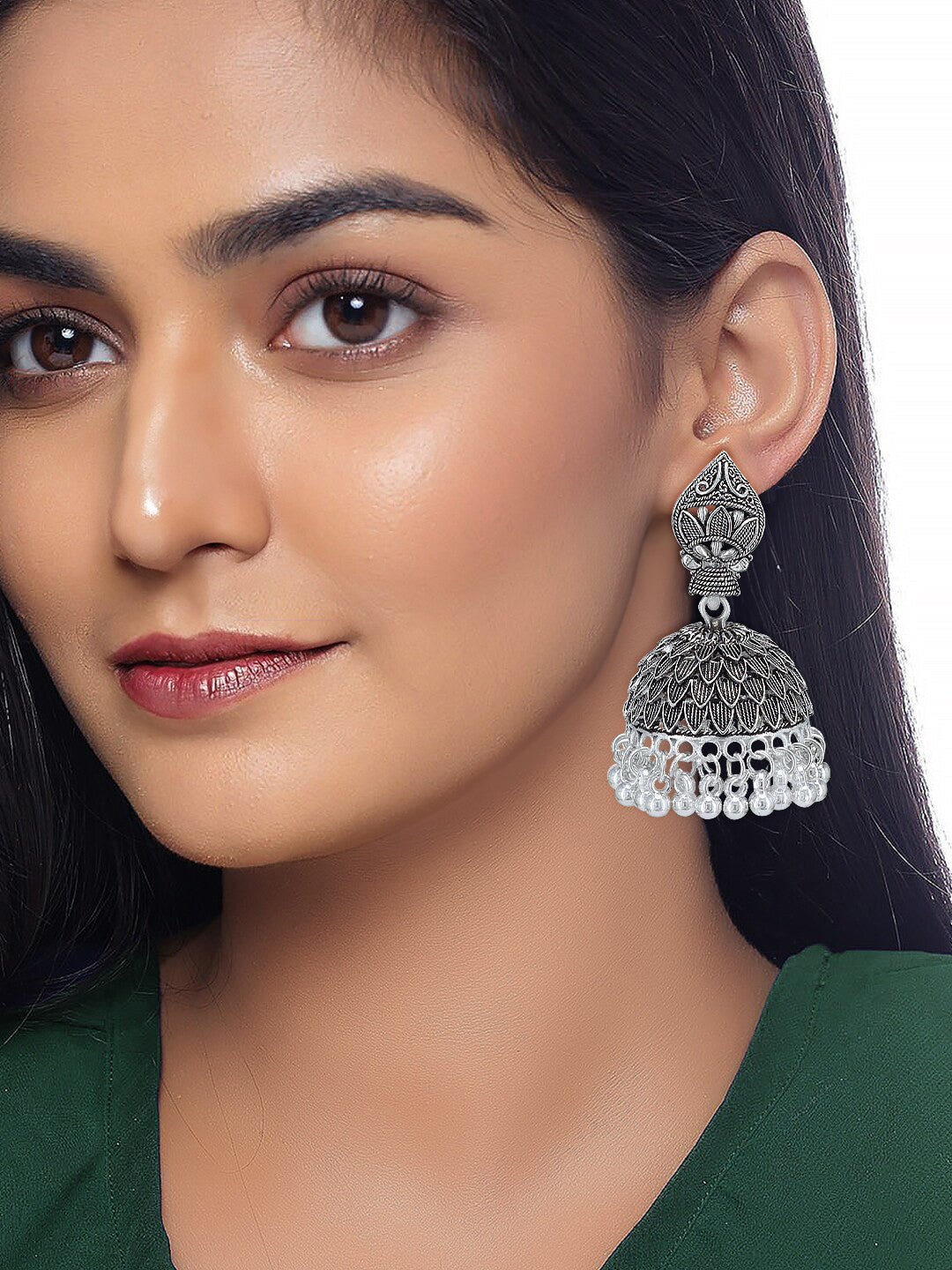 Silver Oxidised Afghani Jhumka Earrings