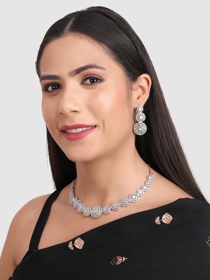 Rhodium Plated American Diamond Trendy Jewellery Set