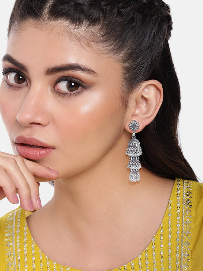 Silver Plated Floral Shaped Drop Jhumkas