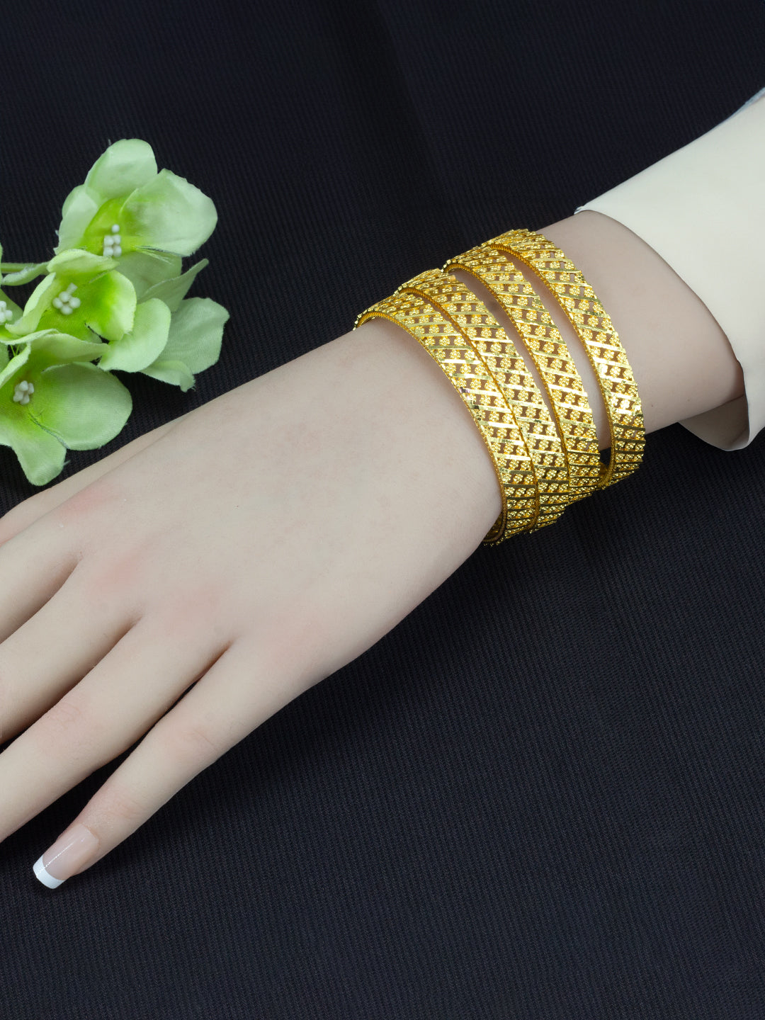 Set of 4 Gold Plated Floral Bangles