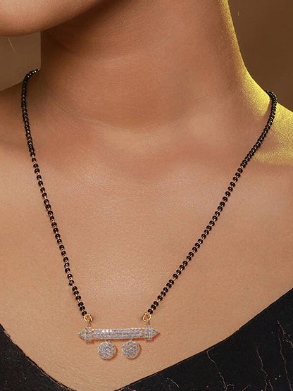 Gold Plated Black Beaded & American Diamond Maharashtrian Style Mangalsutra