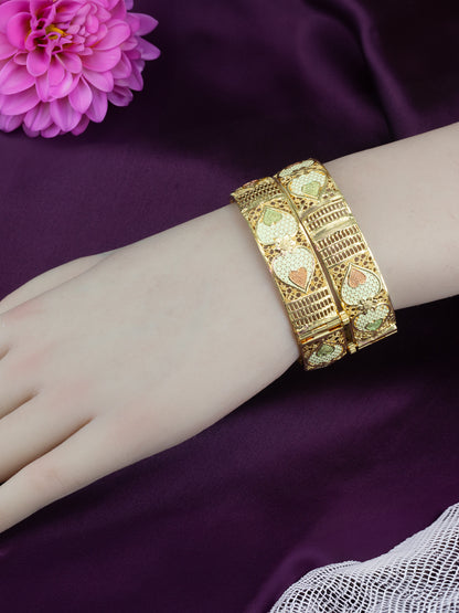 Gold Plated Chunky Heart Meenakari Bangle Pair