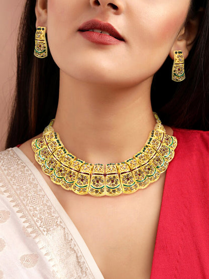 Gold-Plated Stones-Studded Rajwadi Jewellery Set