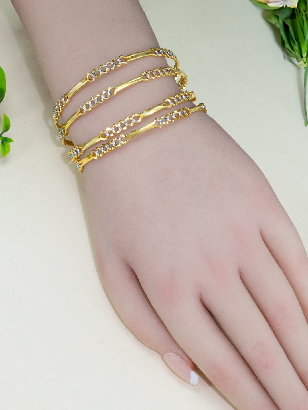 Set Of 4 Gold-Plated Stone Studded Bangles