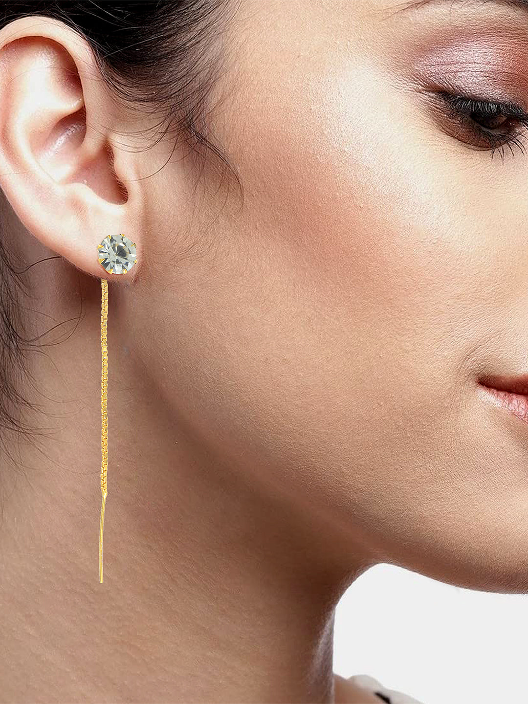 Gold-Plated CZ Studded Sui Dhaga Drop Earrings