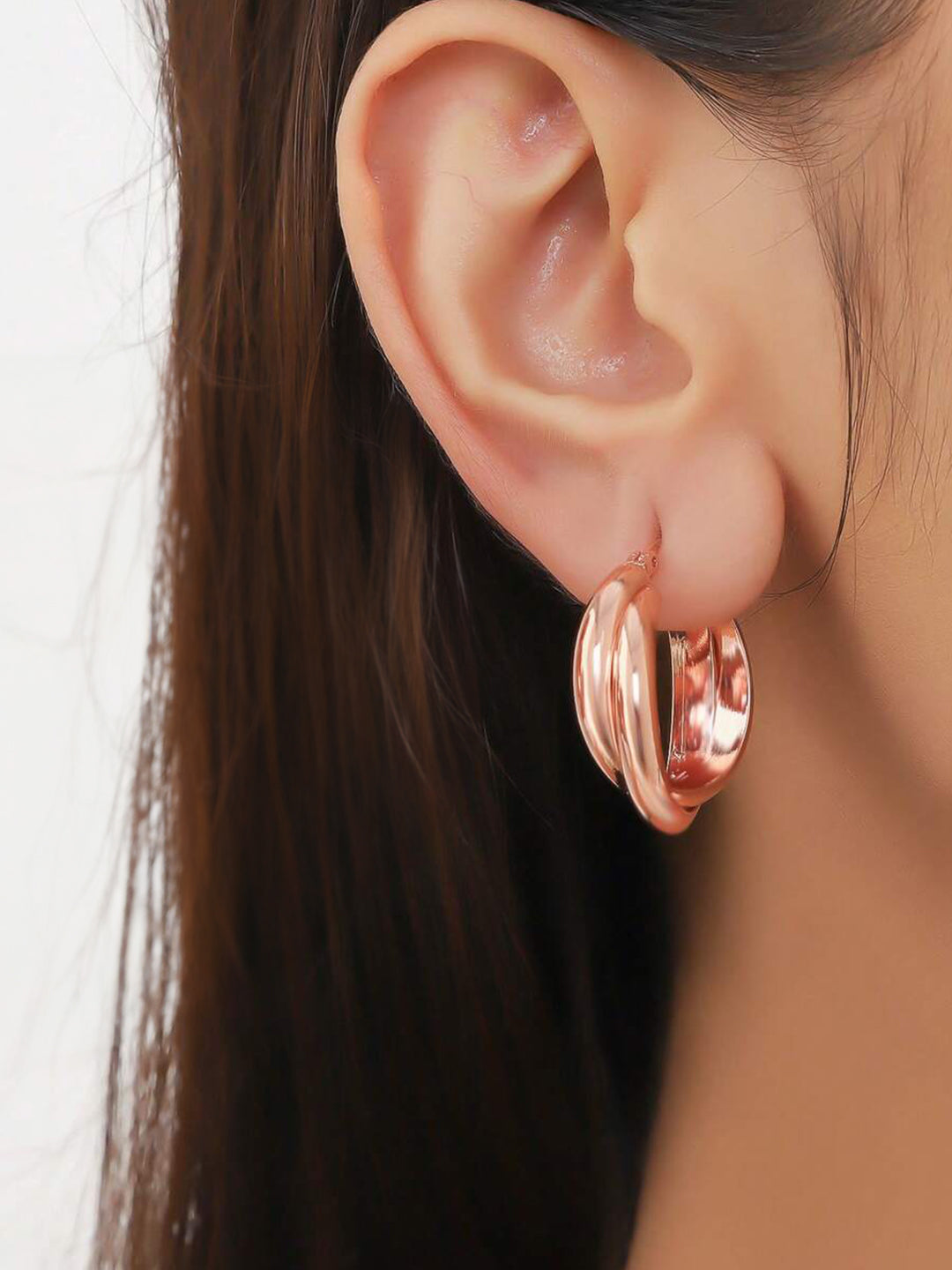 Set of 5 Rose Gold Hoops & Studs Earrings