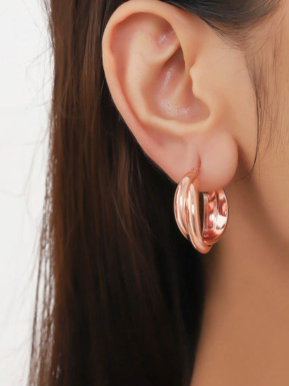 Set of 5 Rose Gold Hoops & Studs Earrings