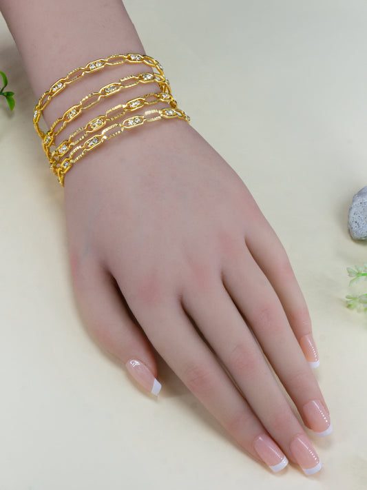 Set Of 4 Gold-Plated Rhinestone Studded Bangles