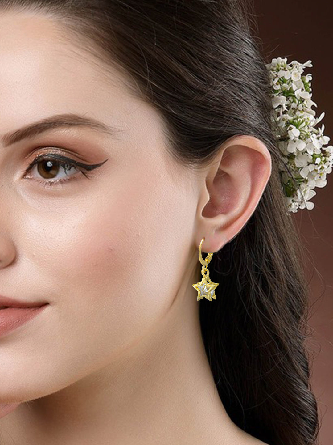 Gold Plated Star Drop Earrings