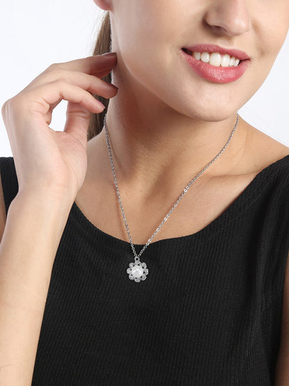 Silver Plated Pearl Floral Pendant & Studs Set