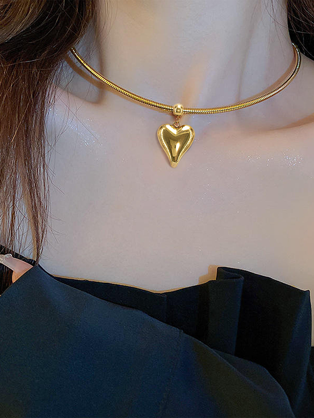 Stainless Steel Heart Hasli Choker Necklace | Trendy Anti Tarnish Gold Plated Choker Necklace