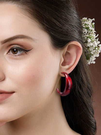 Red Half Hoop Earrings