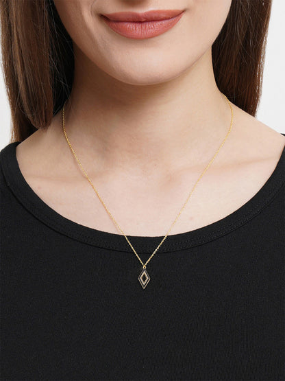 Gold Plated & Black Rhombus Shaped Pendant & Studs Set