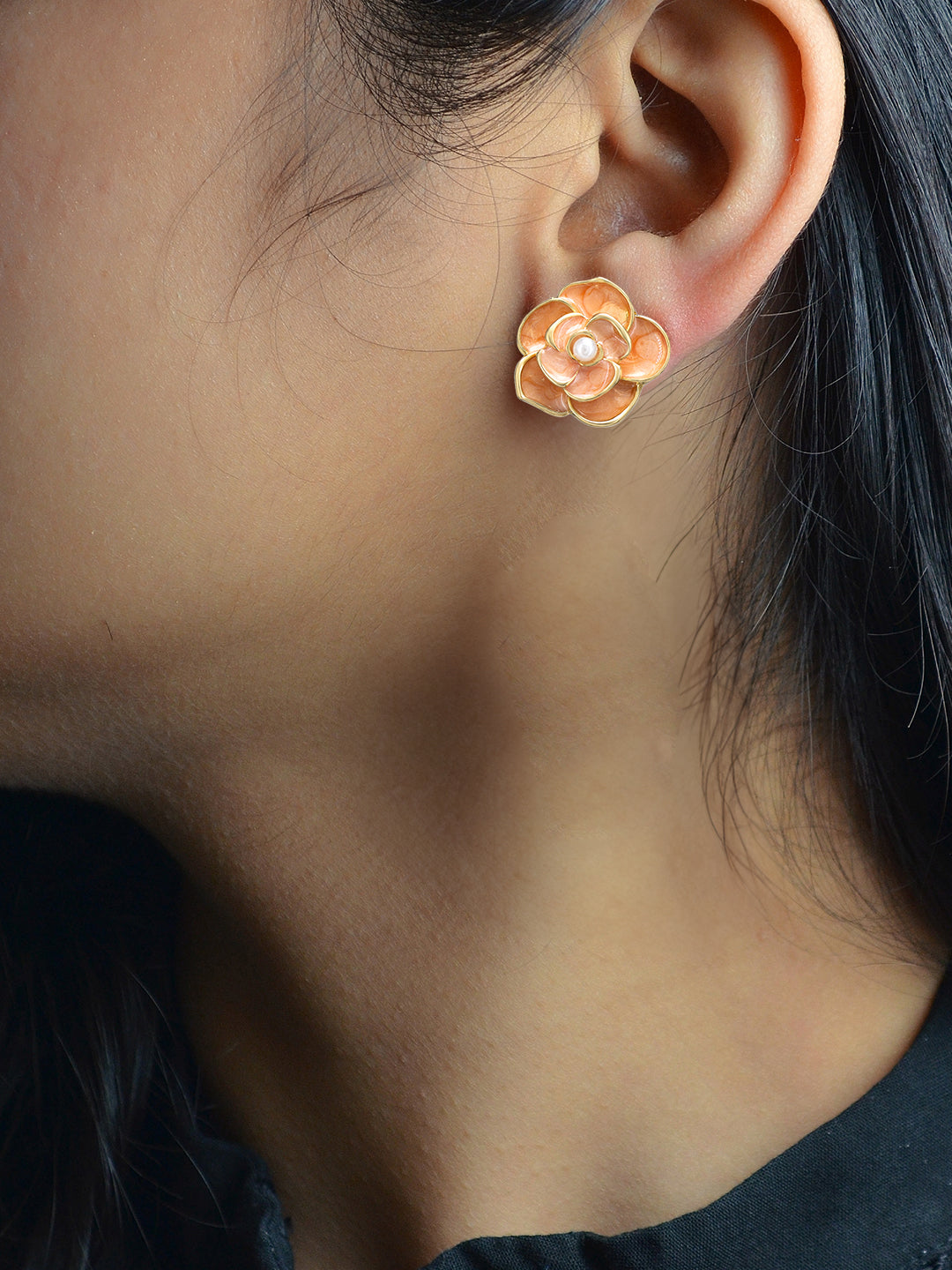 Gold-Plated Pearl Floral Studs Earrings