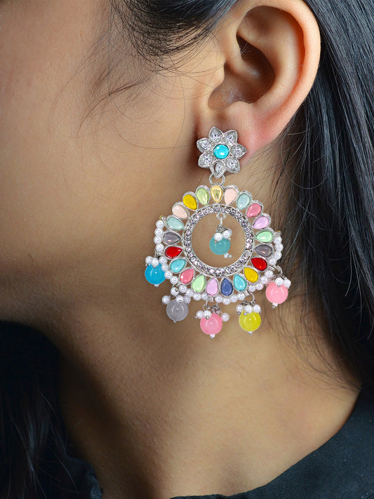 Silver Plated Multi Color Contemporary Chandbalis Earrings