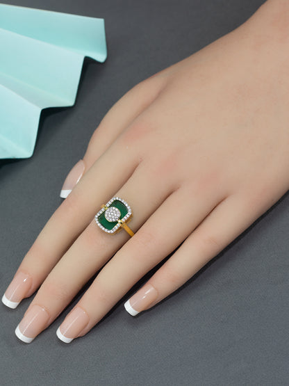 Gold Plated Green American Diamond Adjustable Finger Ring