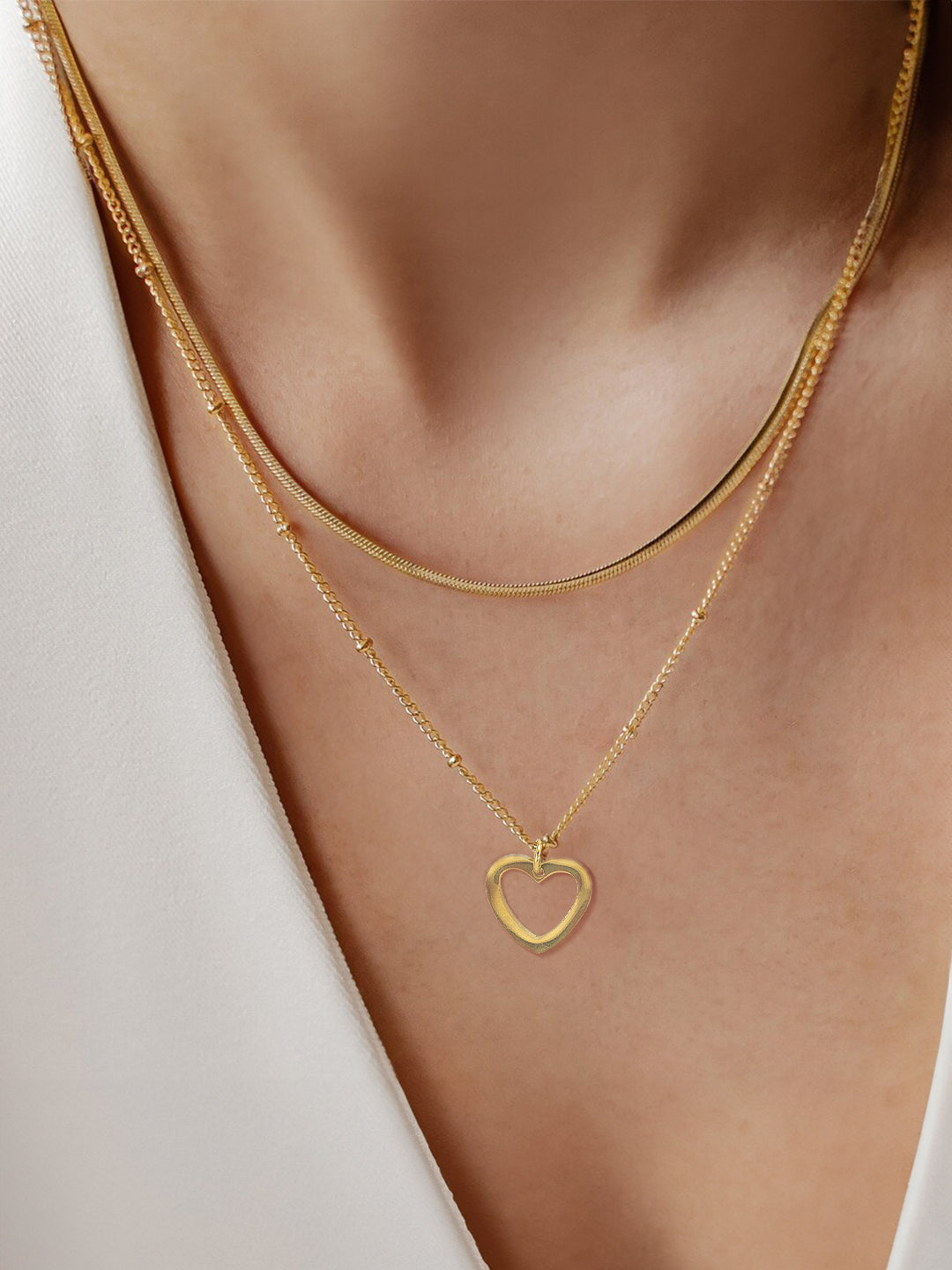 Double Layered Heart Stainless Steel Chain Necklace | Trendy Gold Plated Anti Tarnish Chain Necklace