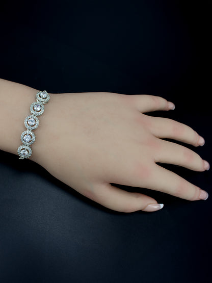 Rhodium Plated American Diamond Studded Adjustable Bracelet