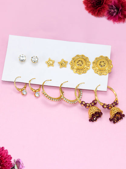 Pack of 6 Gold Plated Hoop & Studs Earrings