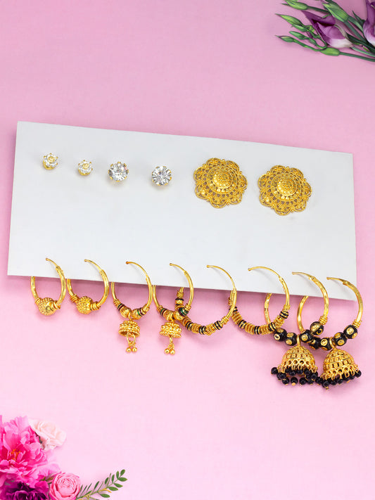 Pack of 7 Gold Plated Hoop, Jhumkas & Studs Earrings