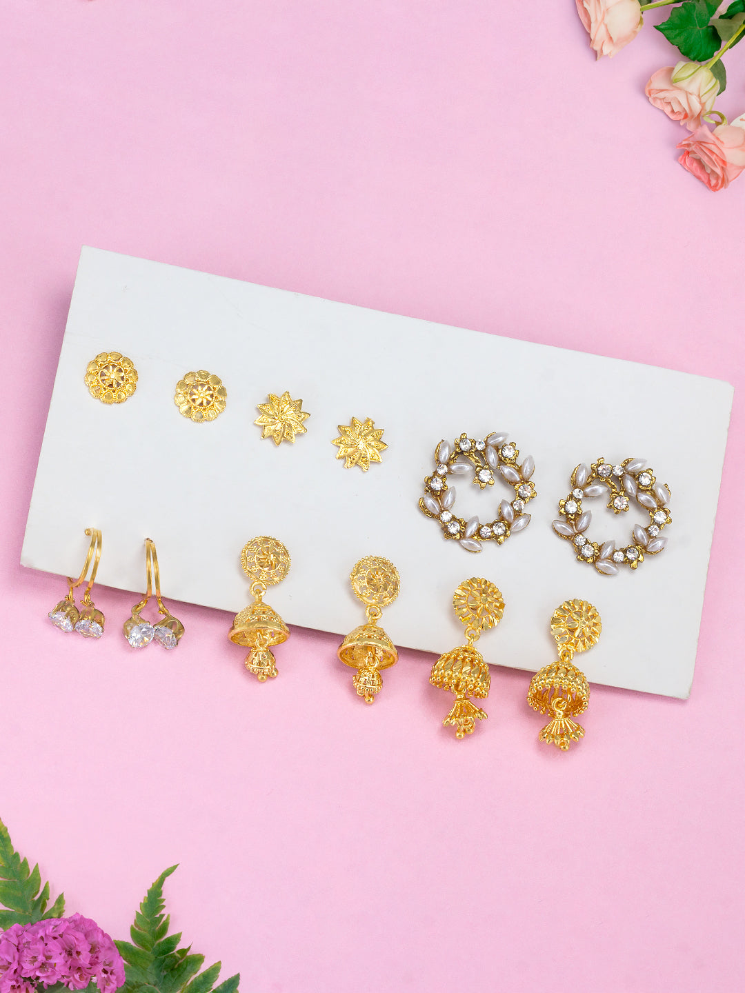 Pack of 6 Gold Plated Hoop, Jhumkas & Studs Earrings