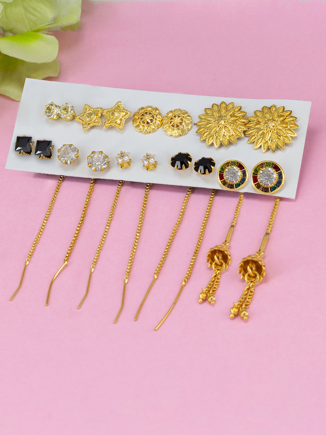 Pack of 9 Gold Plated Drop & Studs Earrings