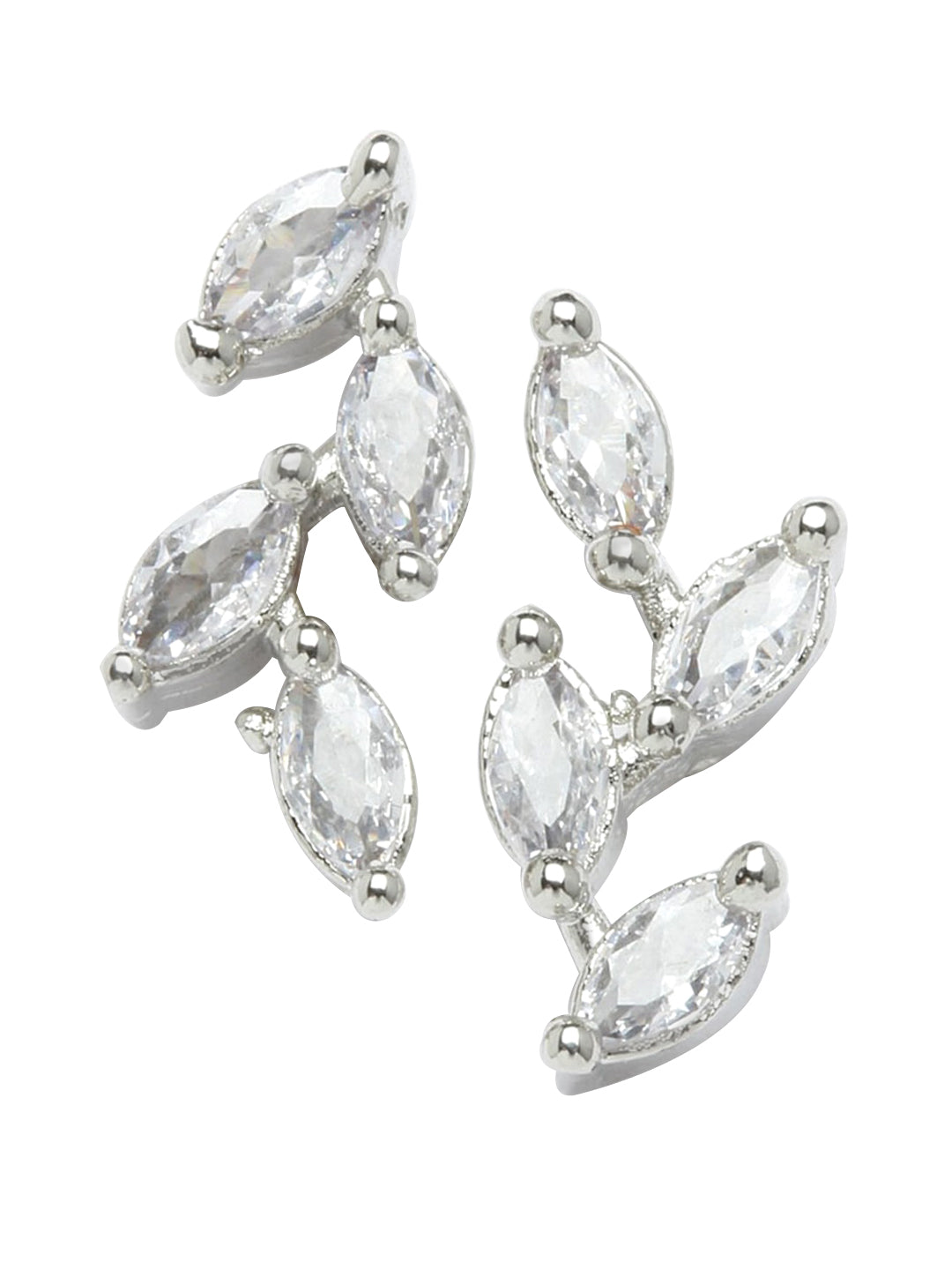 Silver-Plated Leaf American Diamond-Studded Jewellery Set